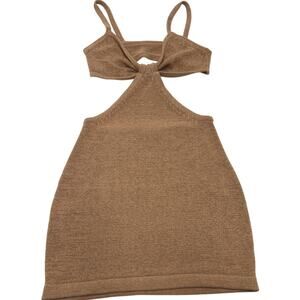 Beige Botany Dress Womens Medium Tan Rib Knit Cutout‎ Bodycon Spaghetti Mini